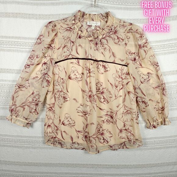 Monteau Tops - Monteau Los Angeles Floral Blouse Sheer Long Sleeve Top Size XL NEW